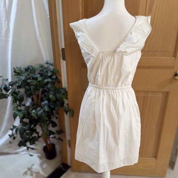J.‎ Crew White Sleeveless Ruffle Shoulder Dress Lined Size: 4 Light Airy Breezy - Picture 2 of 12